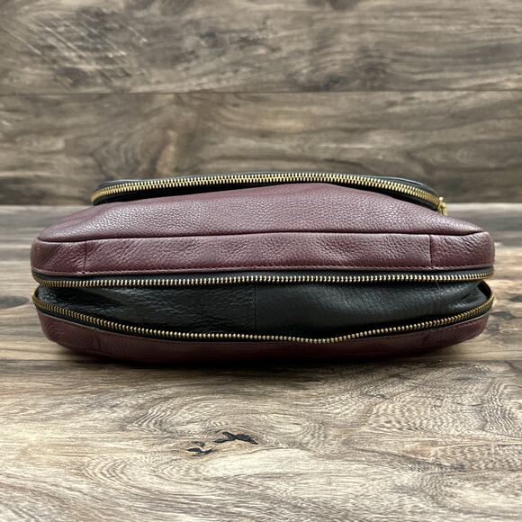 Fossil Leather Zipper Crossbody Shoulder Satchel Saddle Bag Black Burgundy - Picture 9 of 14